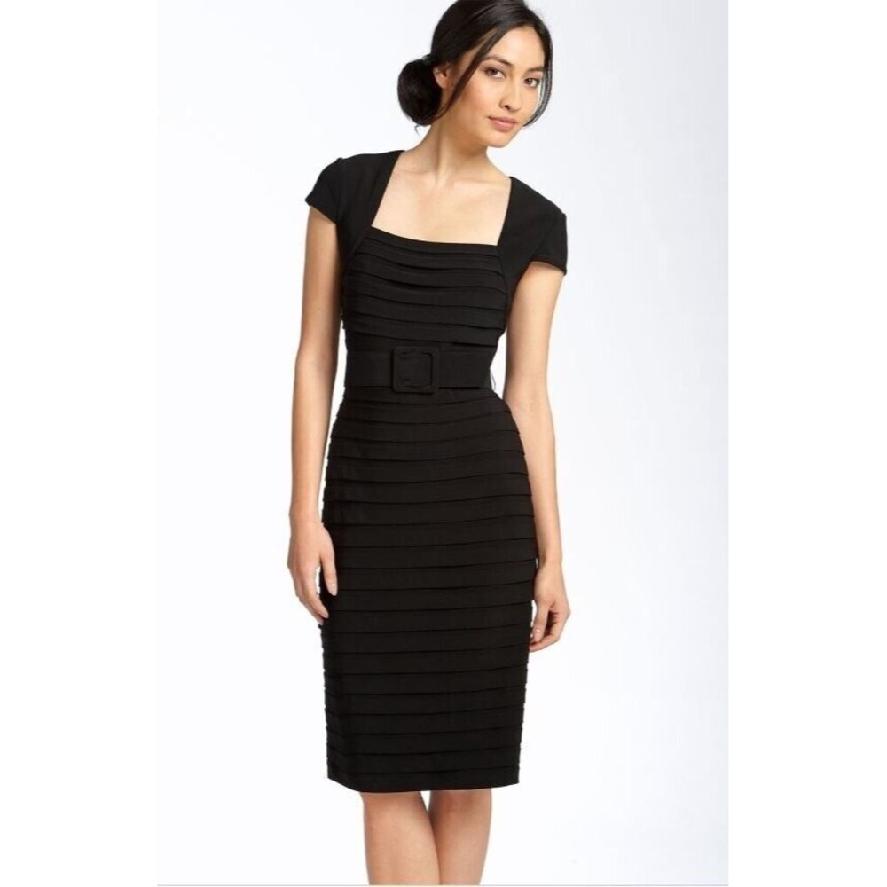 Adrianna Papell Dress NWT Black Shutter Pleated Matte Jersey Cocktail Size 6